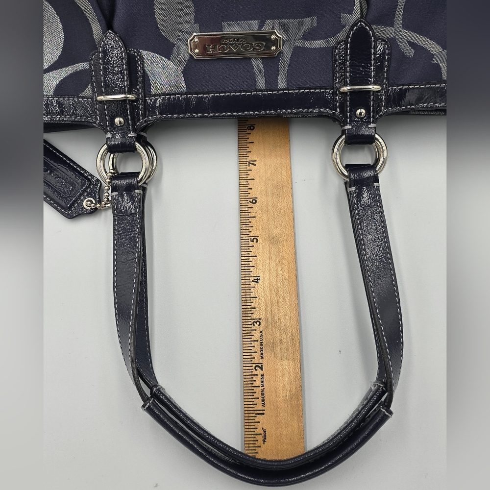 COACH F19664 Gallery Optic Sig Tote Shoulder Bag Navy Blue Jacquard Leather Trim - Picture 9 of 12